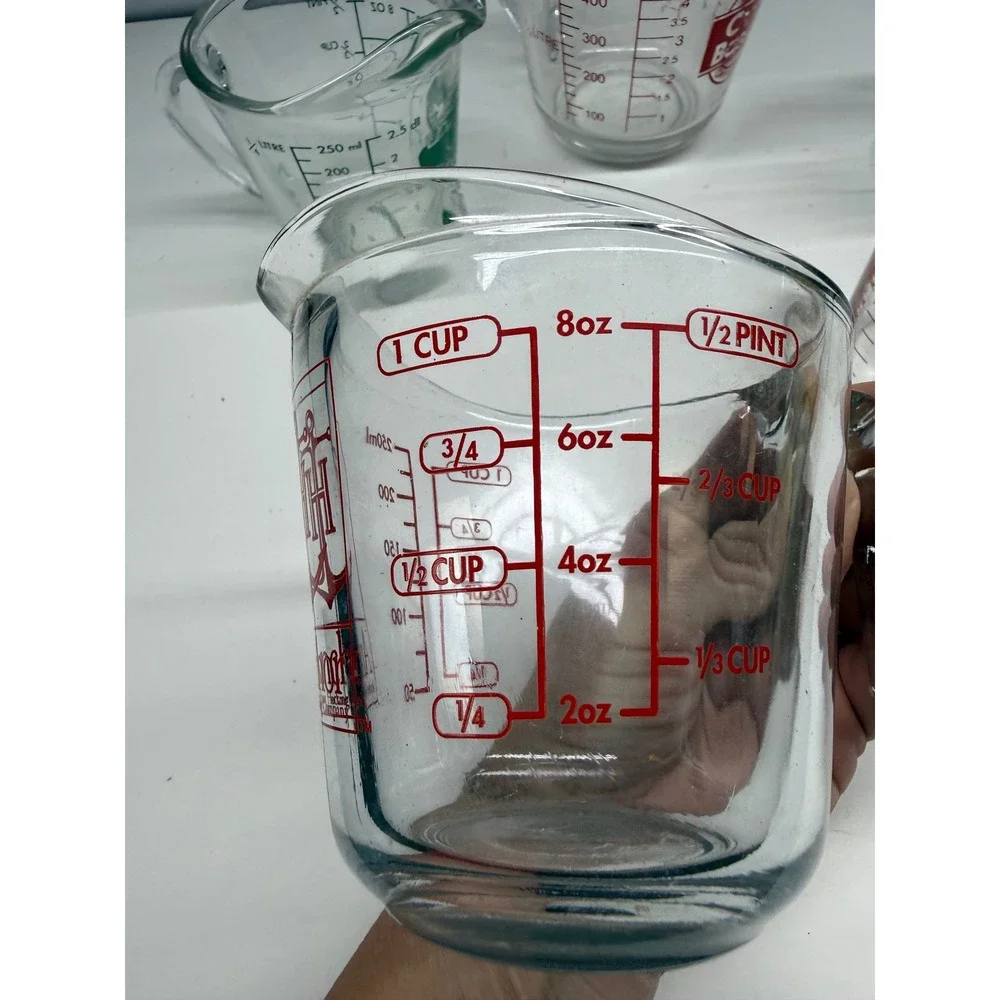 Anchor Hocking Oven Basics Glass Measuring Cup Lot 5pc Assorted Sizes Clear Red